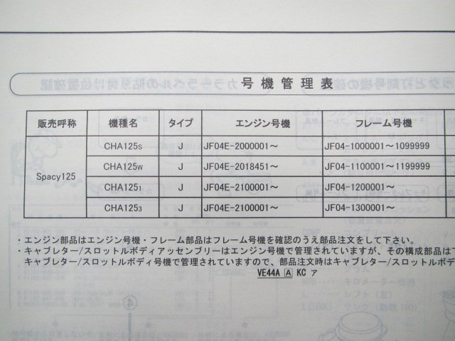 スペイシー125 パーツリスト 6版 ホンダ 正規 中古 バイク 整備書 JF04-100～130 KCW CHA125 JD 車検 パーツカタログ 整備書_11KCWSJ6