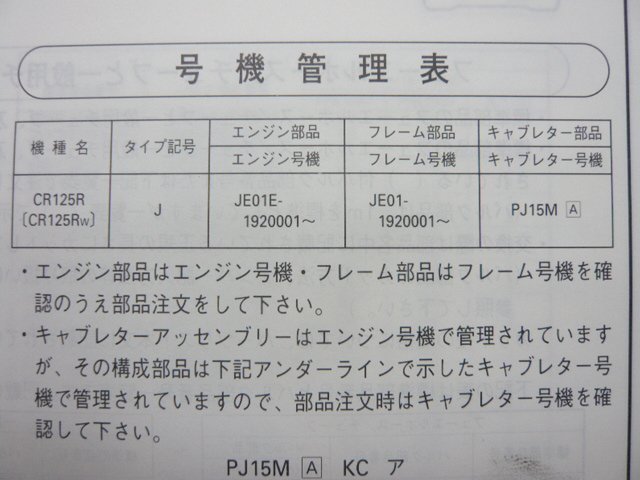 CR125R パーツリスト 1版 ホンダ 正規 中古 バイク 整備書 JE01-192整備に役立ちます jf 車検 パーツカタログ 整備書_11KZ4WJ1