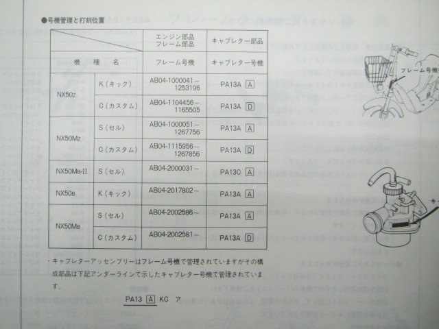 カレン S パーツリスト 4版 ホンダ 正規 中古 バイク 整備書 NX50 NX50M AB04 bv 車検 パーツカタログ 整備書_11187ZJ4