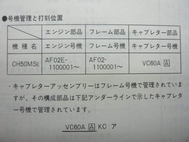 スペイシー50 パーツリスト 3版 ホンダ 正規 中古 バイク 整備書 SH50MS AF02-110 WF 車検 パーツカタログ 整備書_パーツリスト