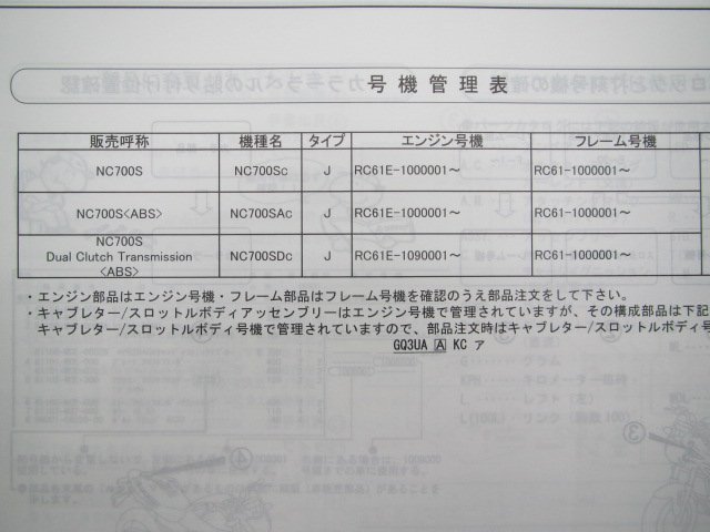 NC700S ABS DCT パーツリスト 2版 ホンダ 正規 中古 バイク 整備書 RC61-1000001～ iS 車検 パーツカタログ 整備書_11MGSC12