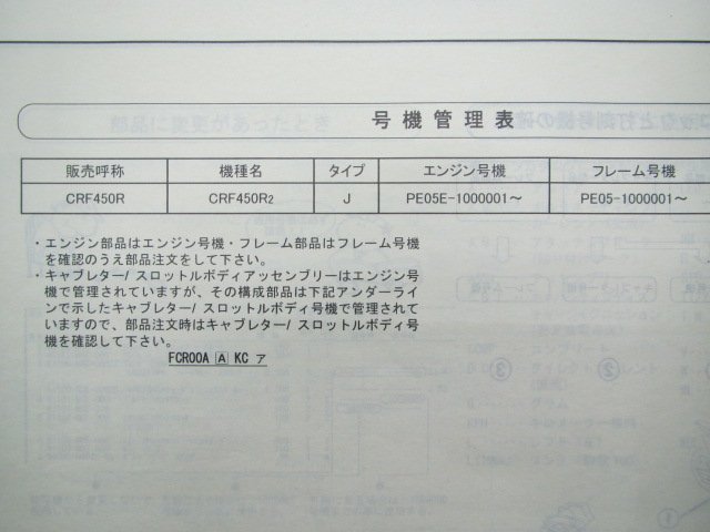 CRF450R パーツリスト 1版 ホンダ 正規 中古 バイク 整備書 PE05-100整備に役立ちます tV 車検 パーツカタログ 整備書_11MEB2J1