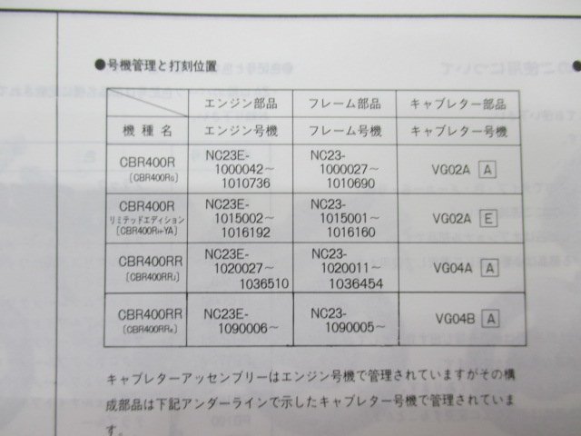 CBR400R RR パーツリスト 6版 ホンダ 正規 中古 バイク 整備書 NC23-100 101 102 109 KT8 車検 パーツカタログ 整備書_パーツリスト