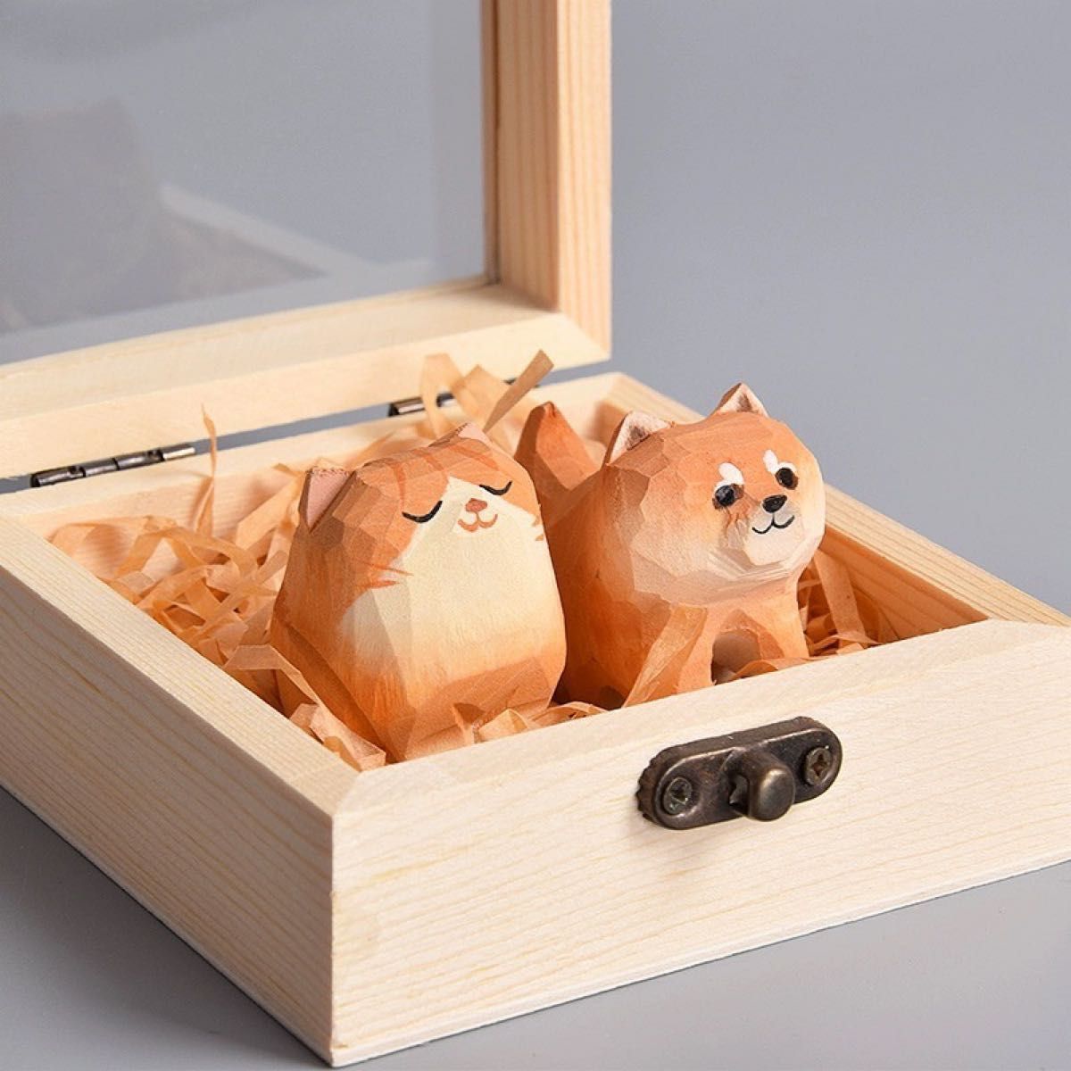 木彫り　ミニチャーム　キーホルダー　柴犬　子猫　プレゼント用　カップル　お揃い