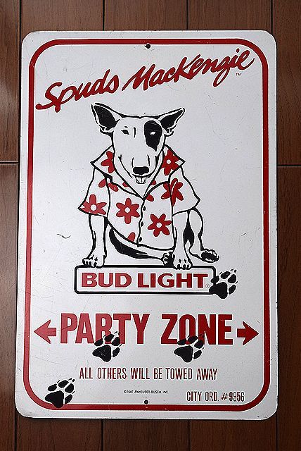 1980’s BUD LIGHT バドライト スパッズマッケンジー ビンテージ 看板 検 ブルテリア犬 ビール USA アドバタイジング バドワイザー 犬 いぬ
