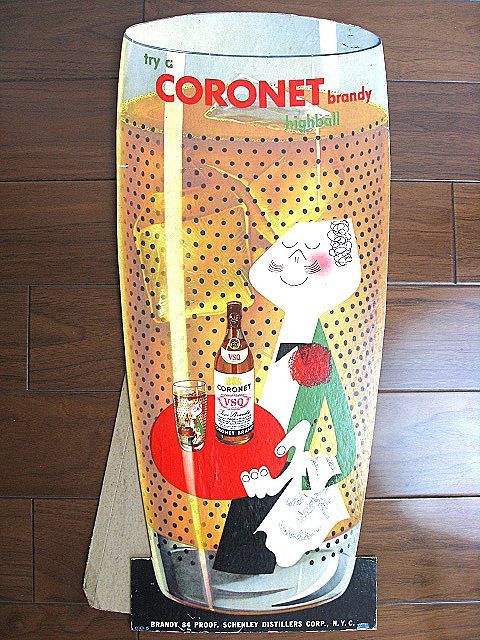 特大！1950’s CORONET VSQ BRANDY コロネット ビンテージ 看板 ブランデー ポールランド カリフォルニア CALF アメリカ 古酒 アンティーク