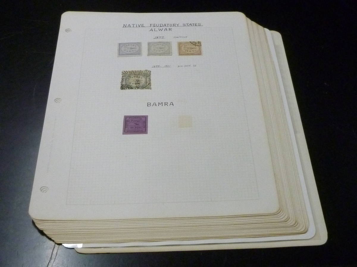 23L(7.3)　A　インド切手　初期　1867年～　17リーフ(未使用OH・使用済) + カバー 日本宛等 3通
