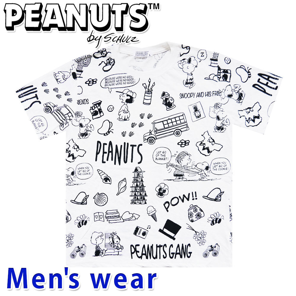 スヌーピー 半袖 Tシャツ メンズ PEANUTS 犬 プリント グッズ S1122-258SP Lサイズ WH(ホワイト)_画像1