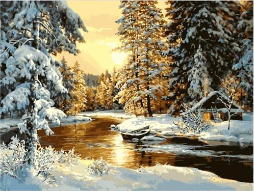 ! adjustment! figure .! paint bai number! coating .! kit! canvas! landscape painting! winter scenery!40 centimeter X50 centimeter! oil painting manner! tree frame frame attaching!