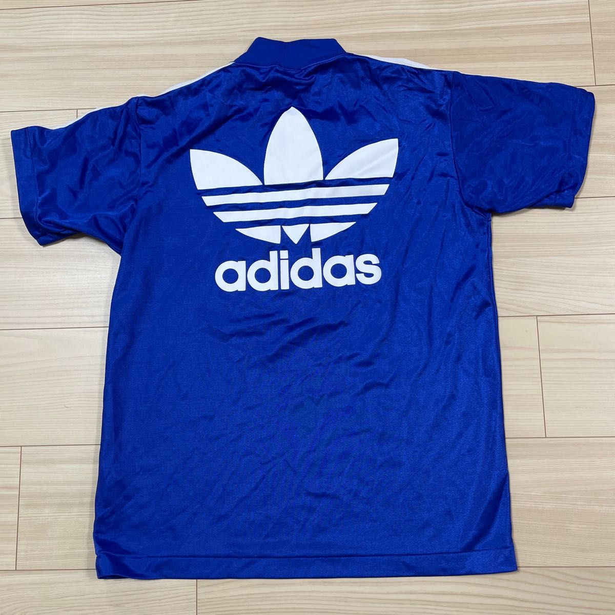 adidas アディダス 90s デサント製 ビッグロゴ Tシャツ ゲームシャツ 半袖Tシャツ サイズ：M〜 L トリコロール