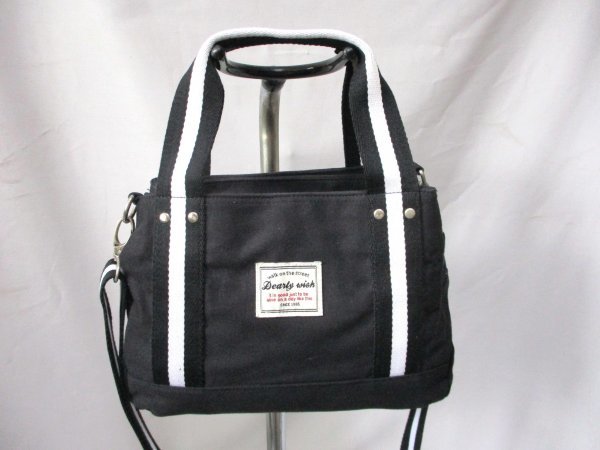 【P231】Dearly wish/ディアリーウイッシュ◇2way ハンドバッグ　コットン　BK　斜め掛け　W27cm_画像1