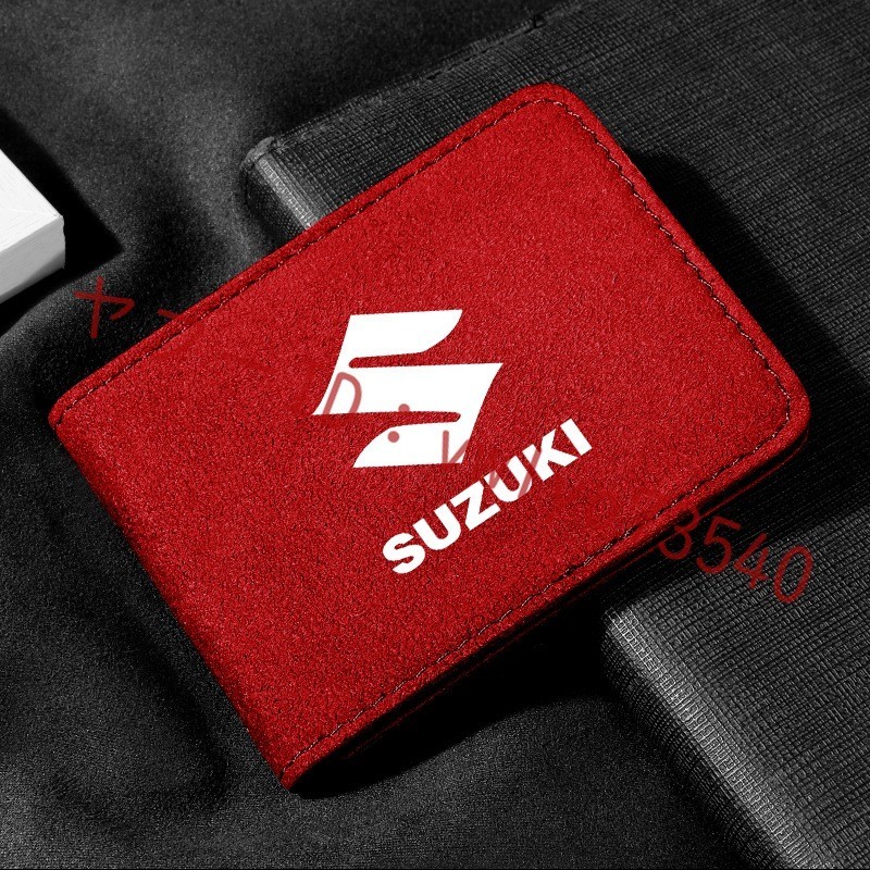 スズキ SUZUKI カードケース 免許証ケース カードホルダー 名刺ファイル カード入れ クレジットカードケース アルカンターラ●レッド _画像3