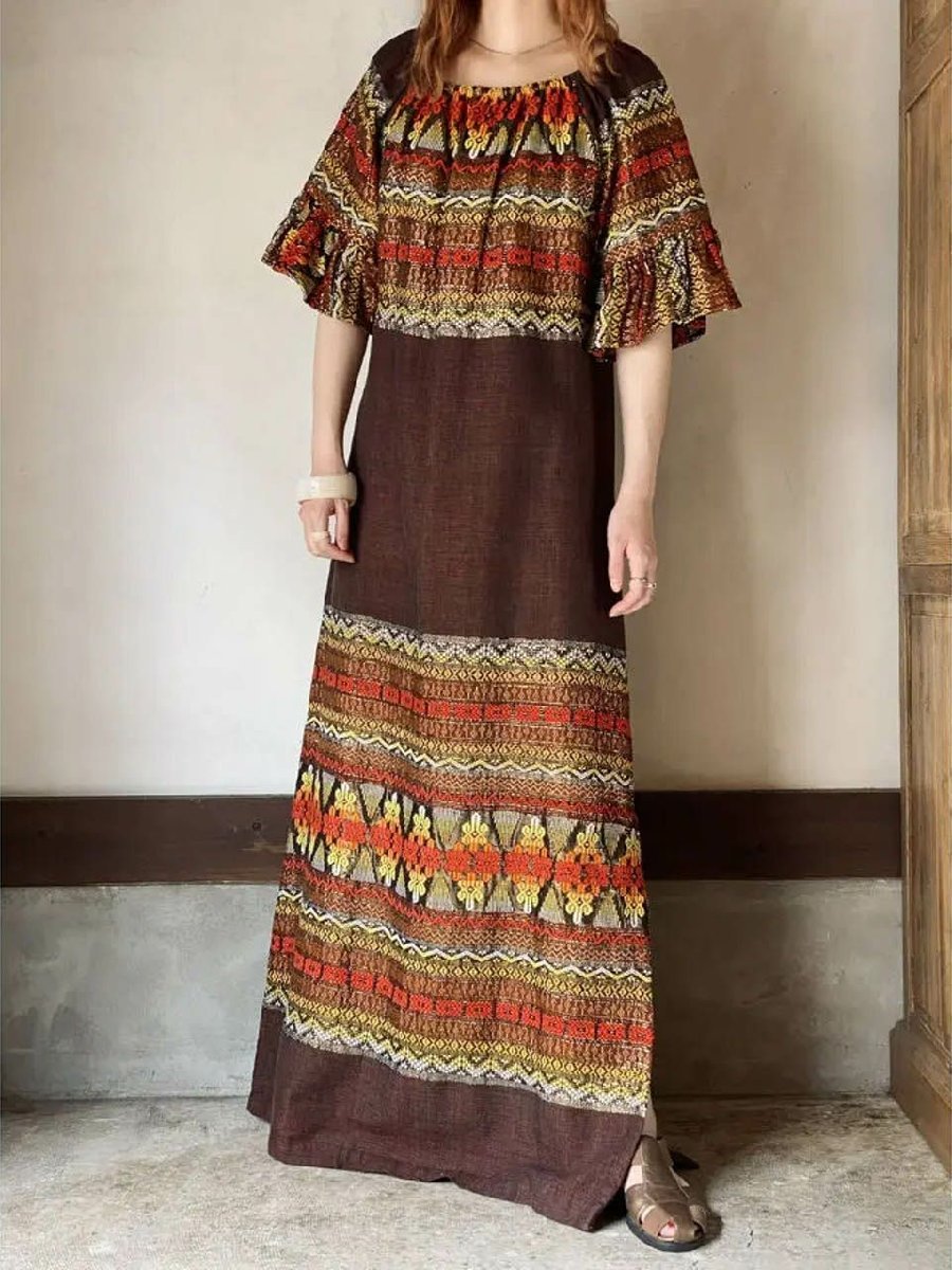 大人も着やすいシンプルファッション 70s Guatemalan dress〈sd230662