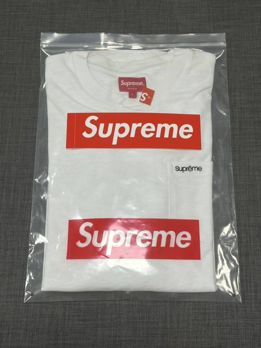 送料無料 L 白 Supreme S/S Pocket Tee Classic Logo White 23SS
