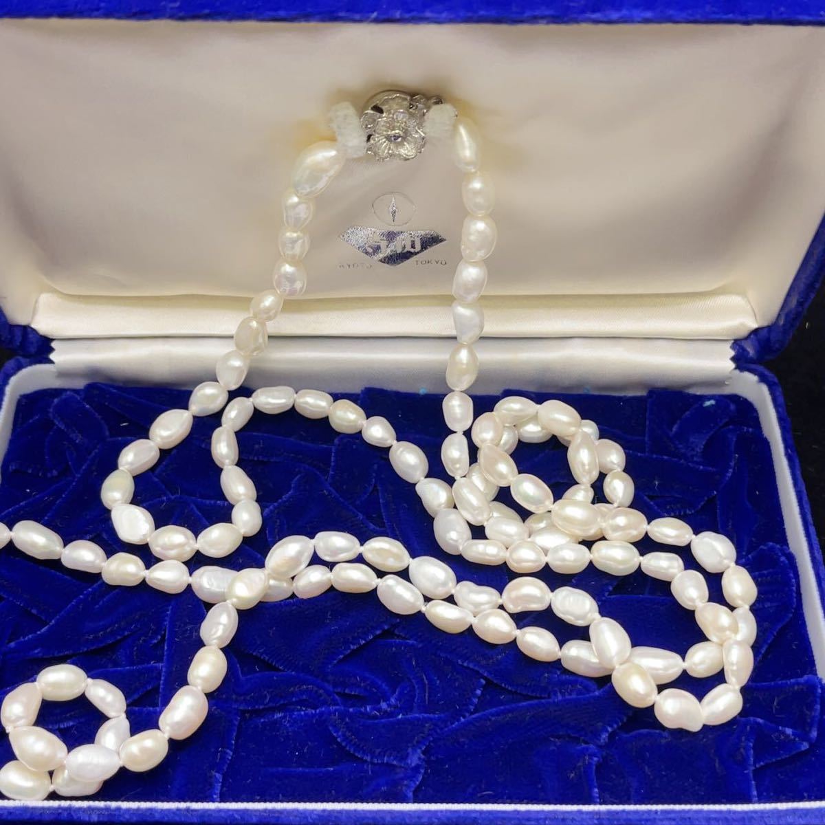 大粒バロックパールネックレス ロングネックレスsilver刻印 本真珠ネックレス 約70.6g 箱付き ホワイト系 A1953
