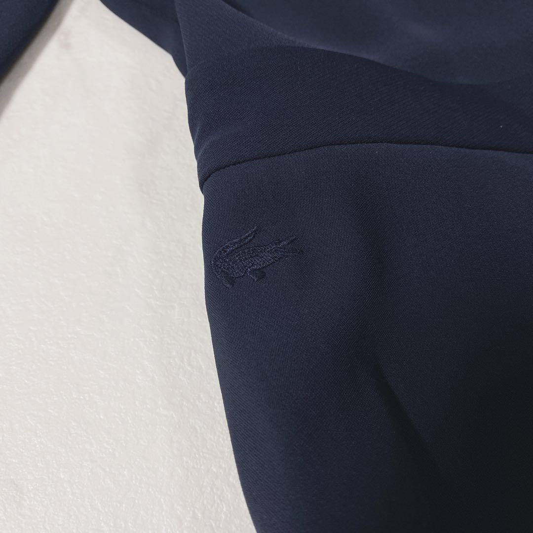 好評 LACOSTE カラーブロック ネイビー ワンピース クレープドレス(七