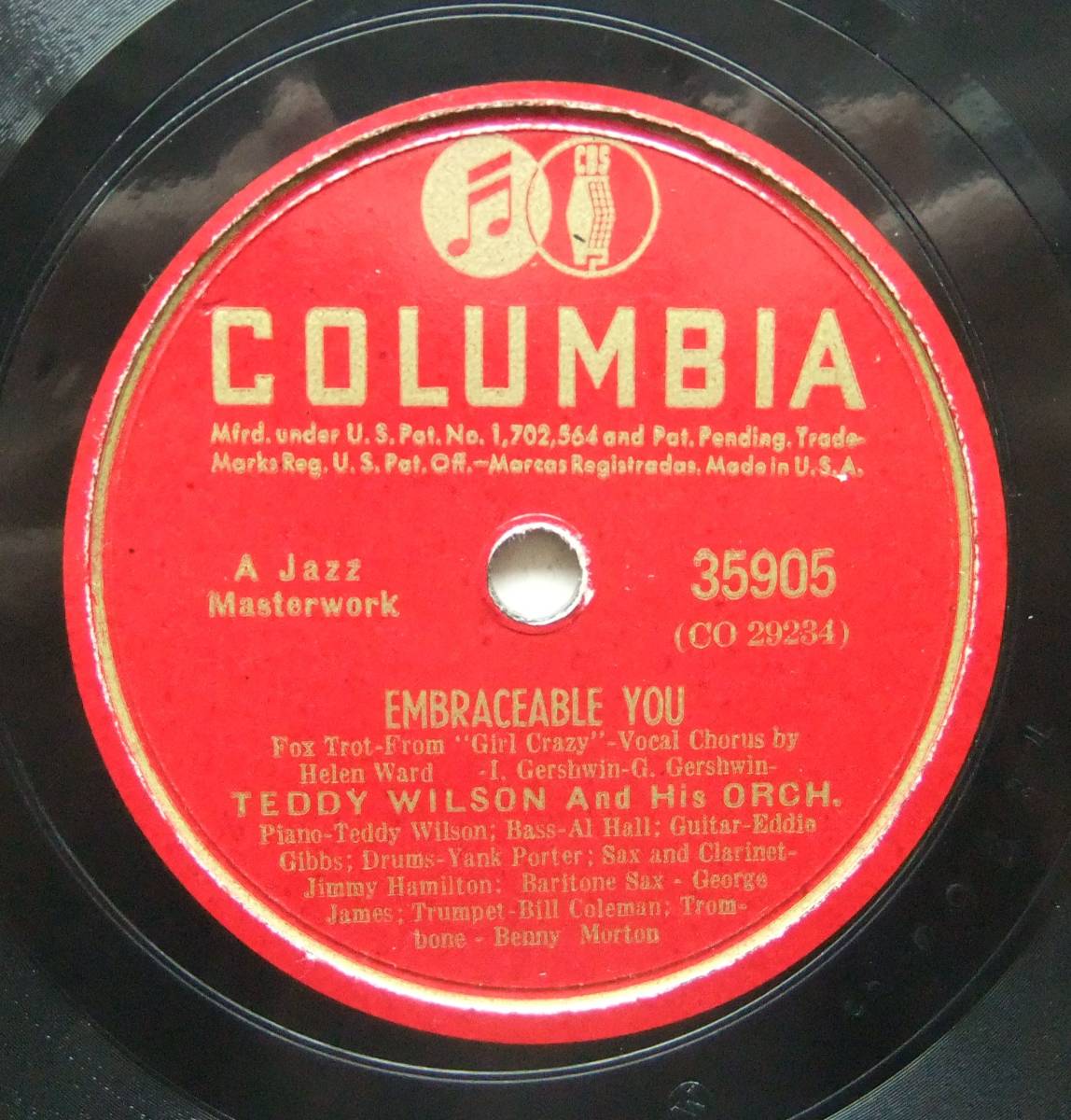 ◆ TEDDY WILSON - HELEN WARD / I Never Knew / Embraceable You ◆ Columbia 35905 (78rpm SP) ◆の画像2