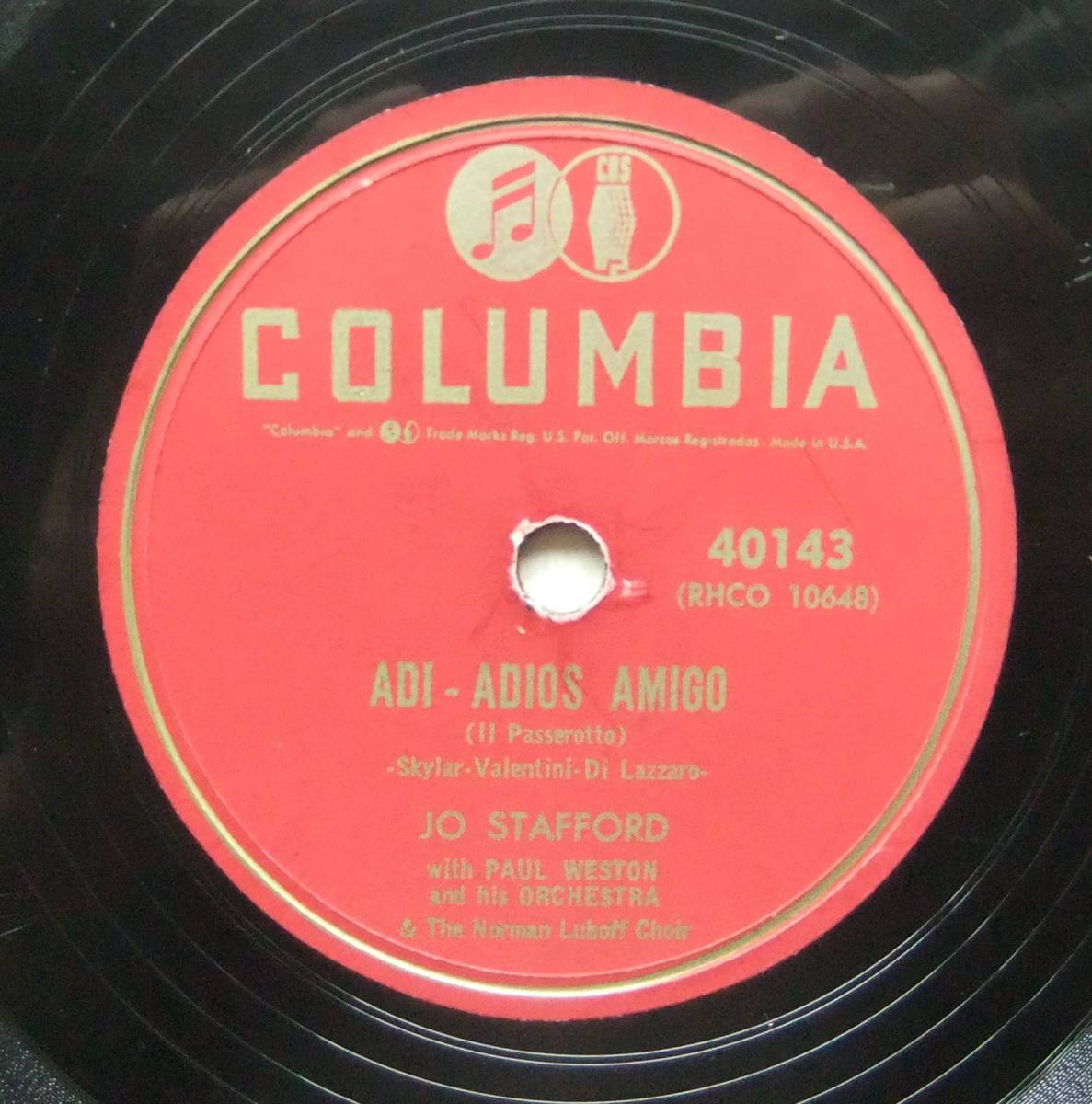 * JO STAFFORD / Adi-Adios Amigo / Make Love To Me! * Columbia 40143 (78rpm SP) *