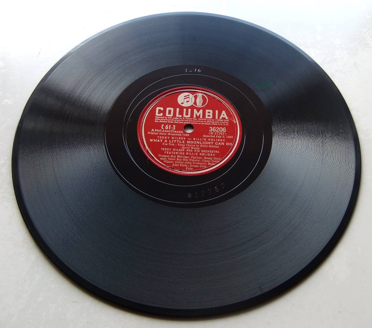◆ BILLIE HOLIDAY - TEDDY WILSON / What A Little Moonlight Can Do / If You Were Mine ◆ Columbia 36206 (78rpm SP) ◆ V_画像3