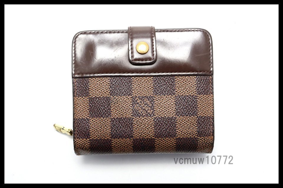 希少美中古LOUIS VUITTON ダミエ コンパクトジップ レザー 2つ折り財布 ルイヴィトン0629ac14473 販売スペシャル  ブランド別