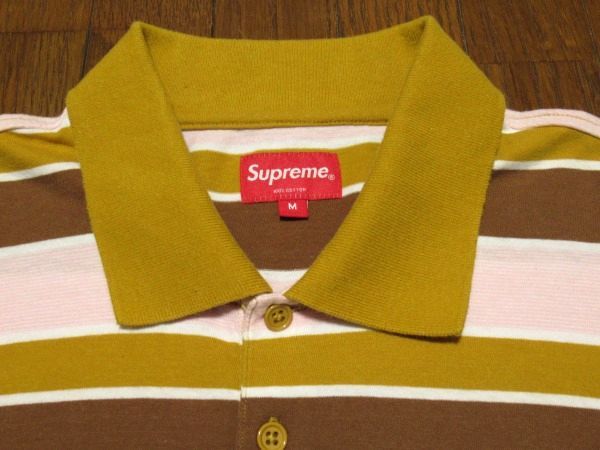 美品 19SS Supreme Classic Logo Stripe Polo Mサイズ クラシック ロゴ ストライプ ポロシャツ Mustard マスタードの画像4