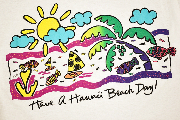 Y-6063★送料無料★美品★SELEC-T TEEJAYS Have a Hawaii Beach Day ハワイ★90s アメリカ USA製ヴィンテージ 白色 半袖 T-シャツ Ｌ_画像3