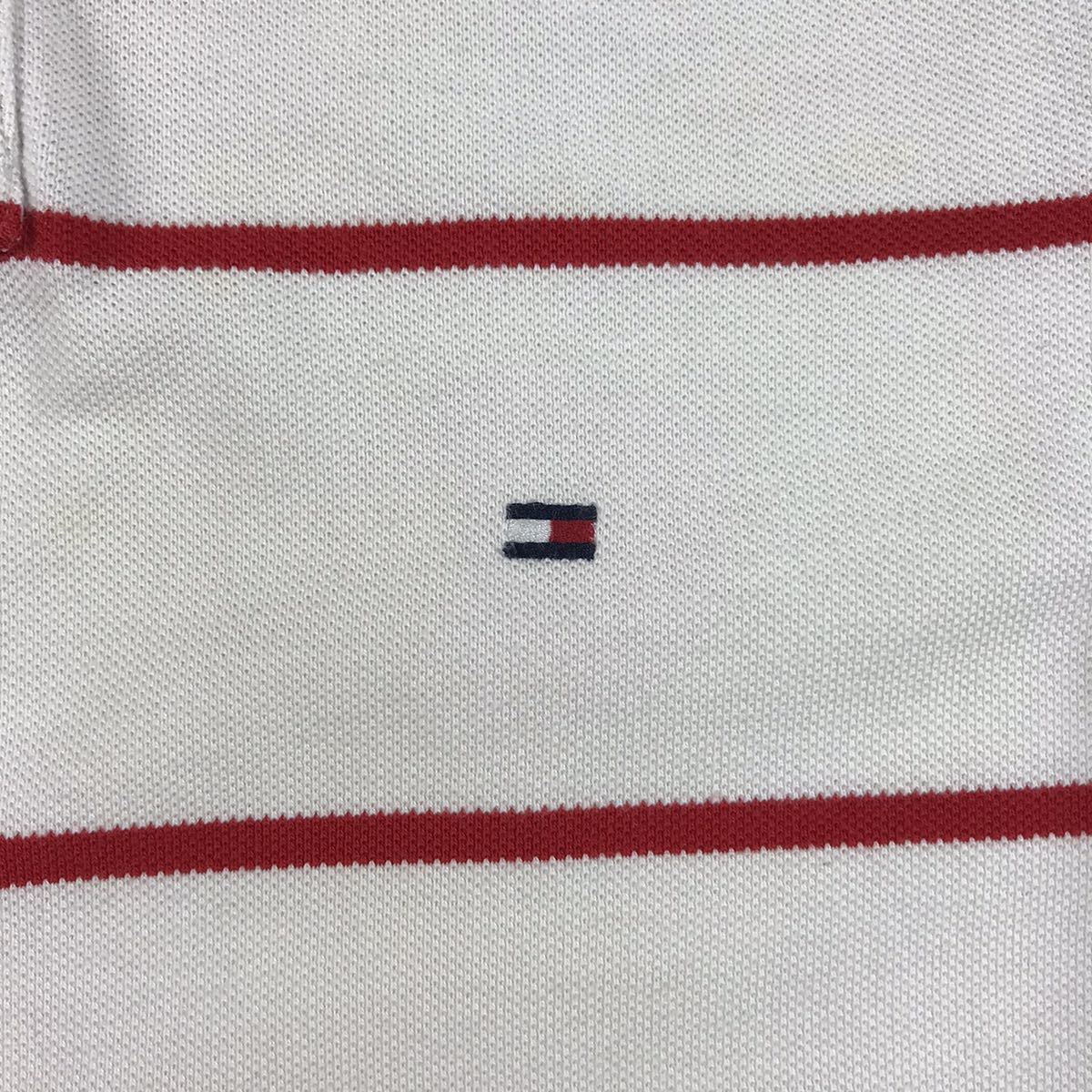 TOMMY HILFIGER トミーヒルフィガー 半袖 ポロシャツ S ホワイト レッド ボーダー_画像4