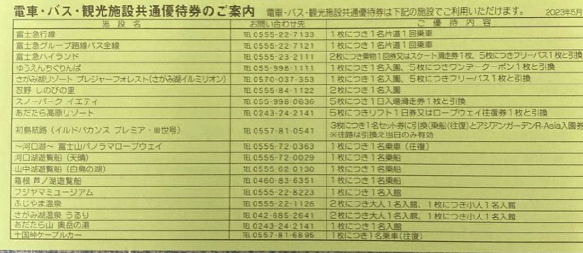 即日発送 富士急行 共通優待券 フリーパス 4名分 富士急 20枚 2023年11