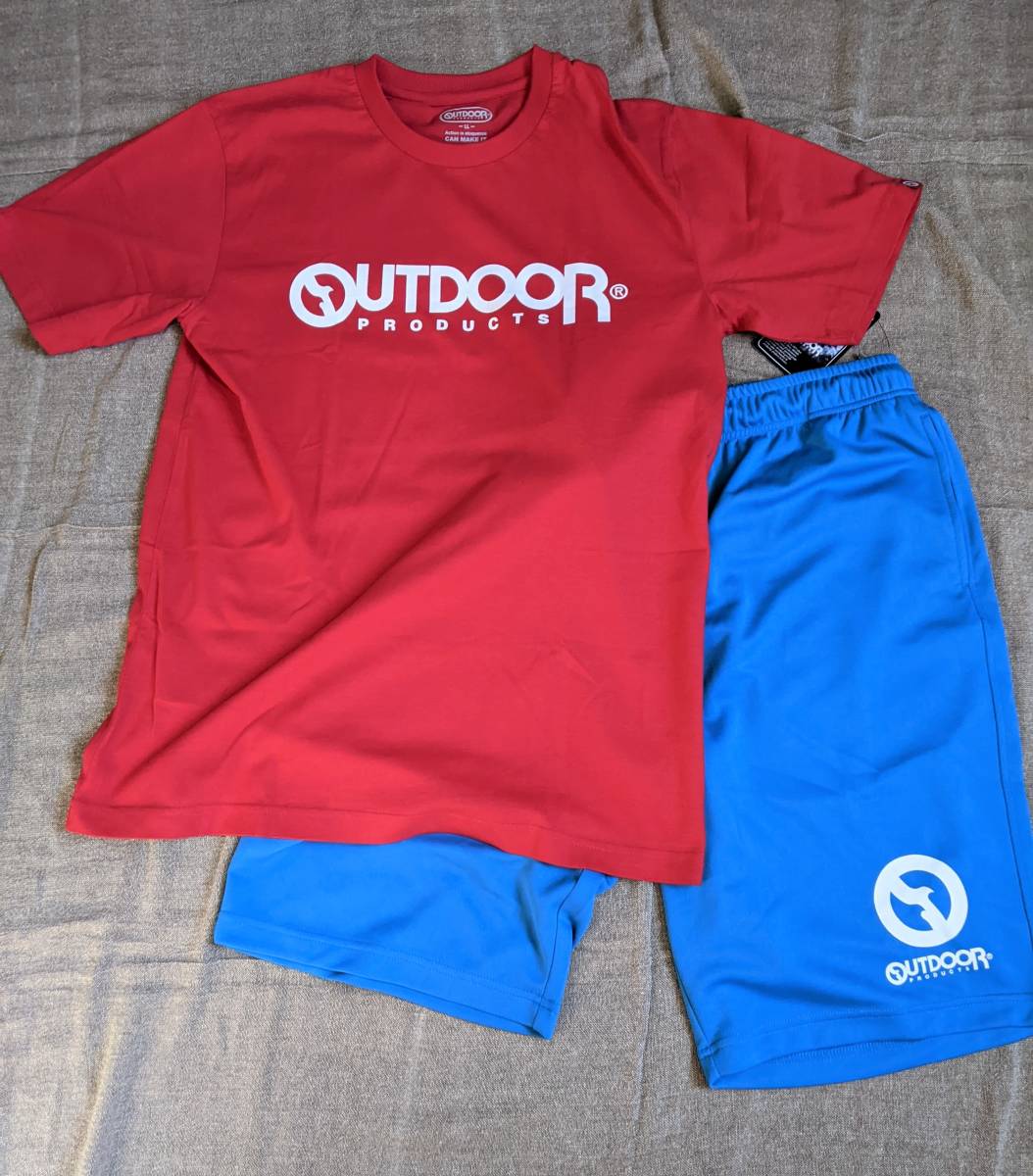 OUTDOOR PRODUCTS アウトドアプロダクツ 　Ｔシャツ+ショートパンツ 　上下セット　 LLサイズ　 色レッド/ブルー
