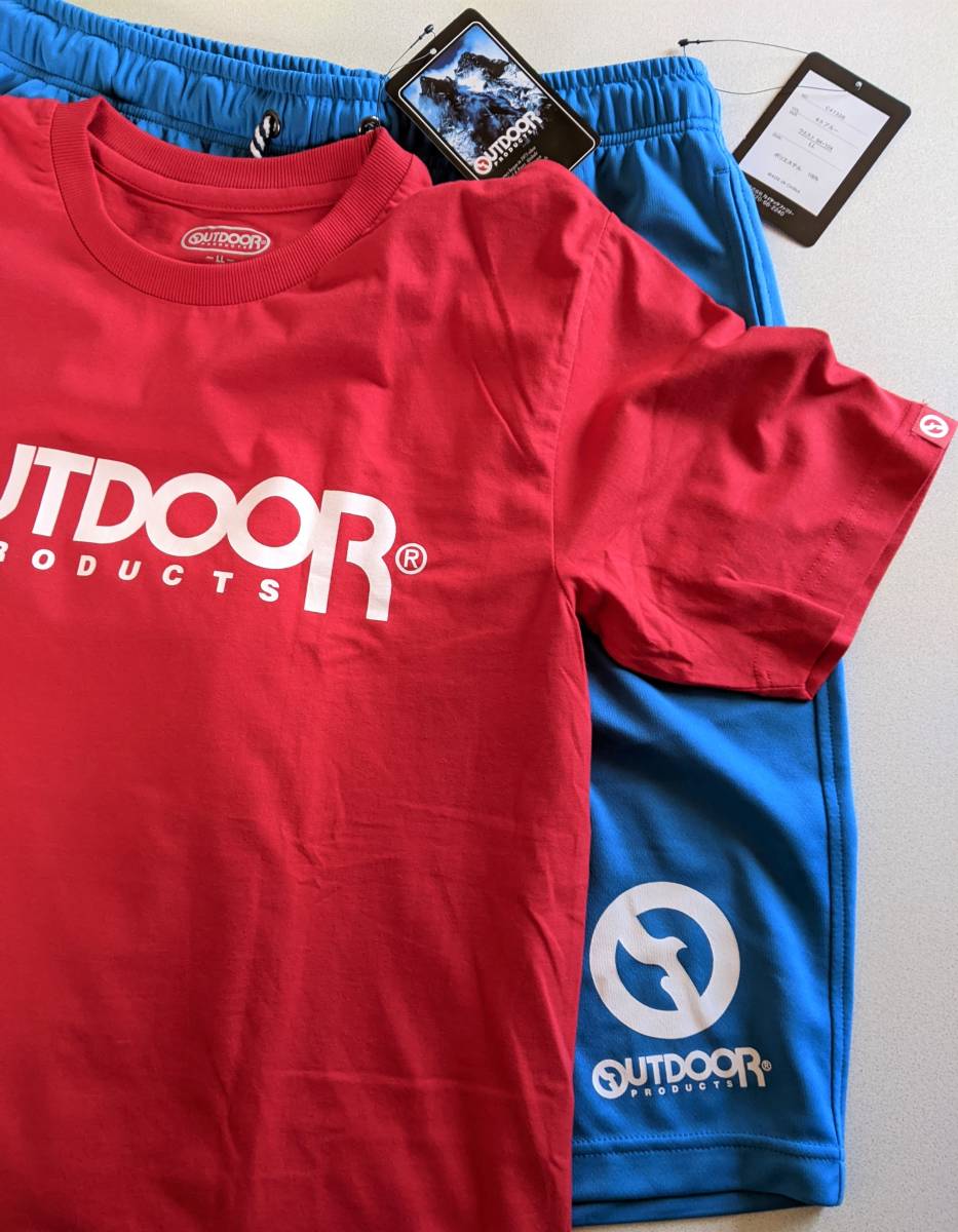 OUTDOOR PRODUCTS アウトドアプロダクツ 　Ｔシャツ+ショートパンツ 　上下セット　 LLサイズ　 色レッド/ブルー