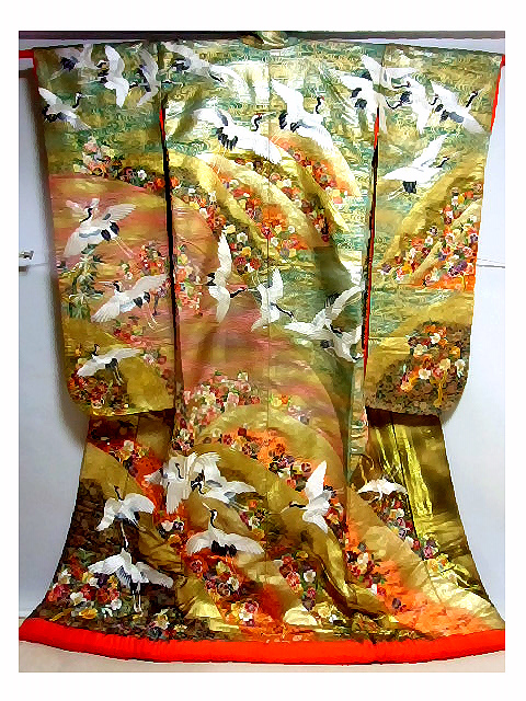 □黒猫□☆最高級打掛逸品結婚式総刺繍振袖金彩金箔正絹☆舞台衣装