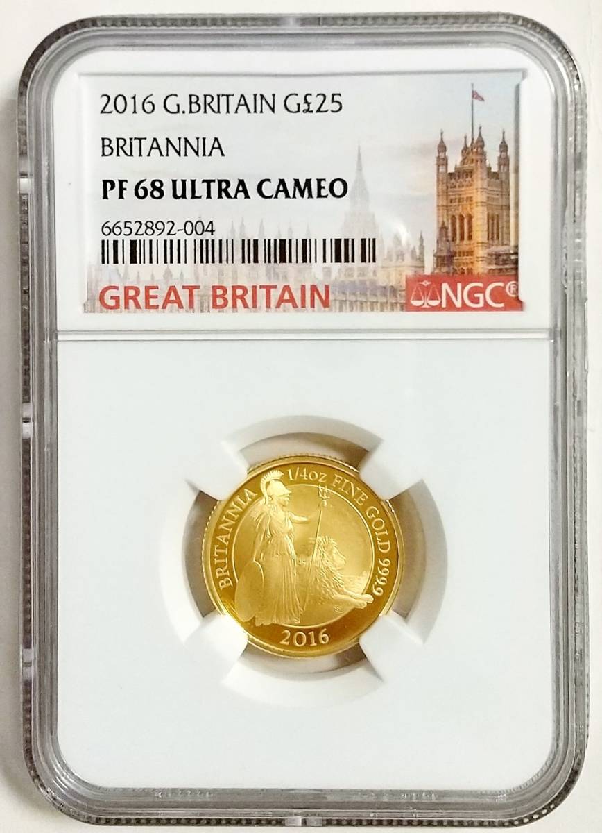 地金価格 2016年 英国 イギリス ブリタニア ライオン 25ポンド 1/4オンス プルーフ 金貨 NGC PF68 ULTRA CAMEO