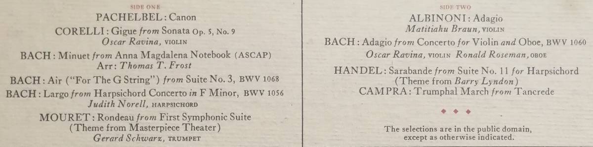 輸入LP盤 リチャード・カップ/New York Virtuosi Phil Greatest Hits 0f 1720 Pachelbel カノン～Albinoni アダージョの画像2