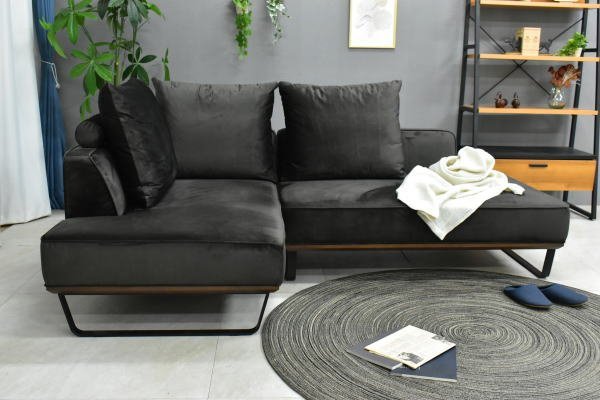 ST11-36T-KC:[ region limitation free shipping new goods prompt decision ] modern 3 seater . fabric couch sofa black [3P cloth made corner L character outlet furniture ]