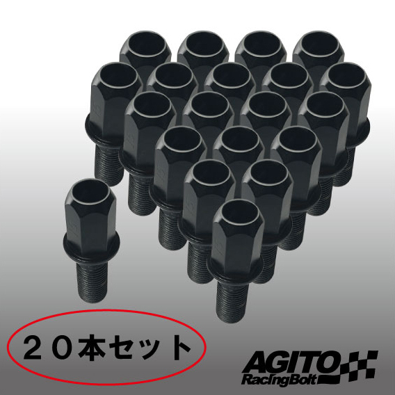 【20本セット】AGITO レーシングボルト 17HEX M14xP1.5 首下35mm 60°テーパー座 クロモリ /ブラック ポルシェ_画像2