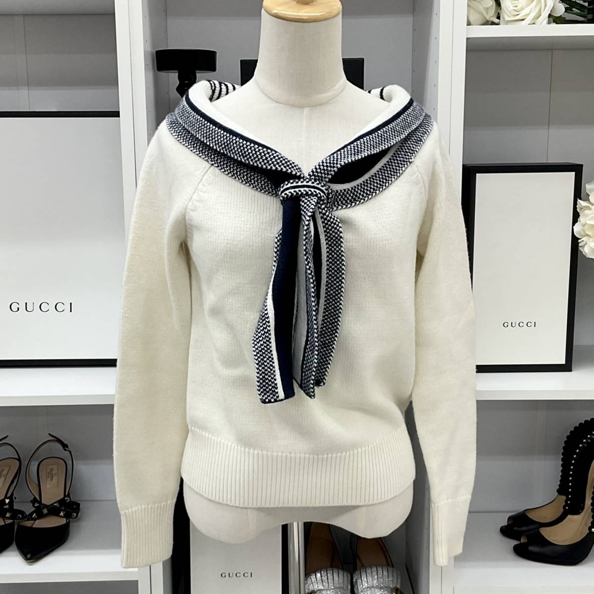 7182 Christian Dior Logo sailor knitted tops ivory 