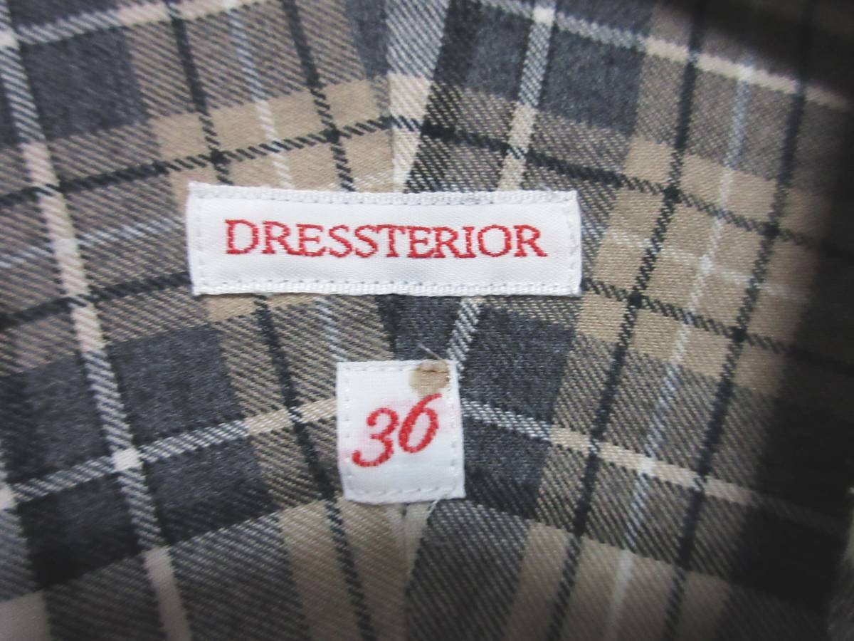 DRESSTERIOR Dress Terior shirt check pattern long sleeve cotton lady's 36 white black beige irmri yg4340
