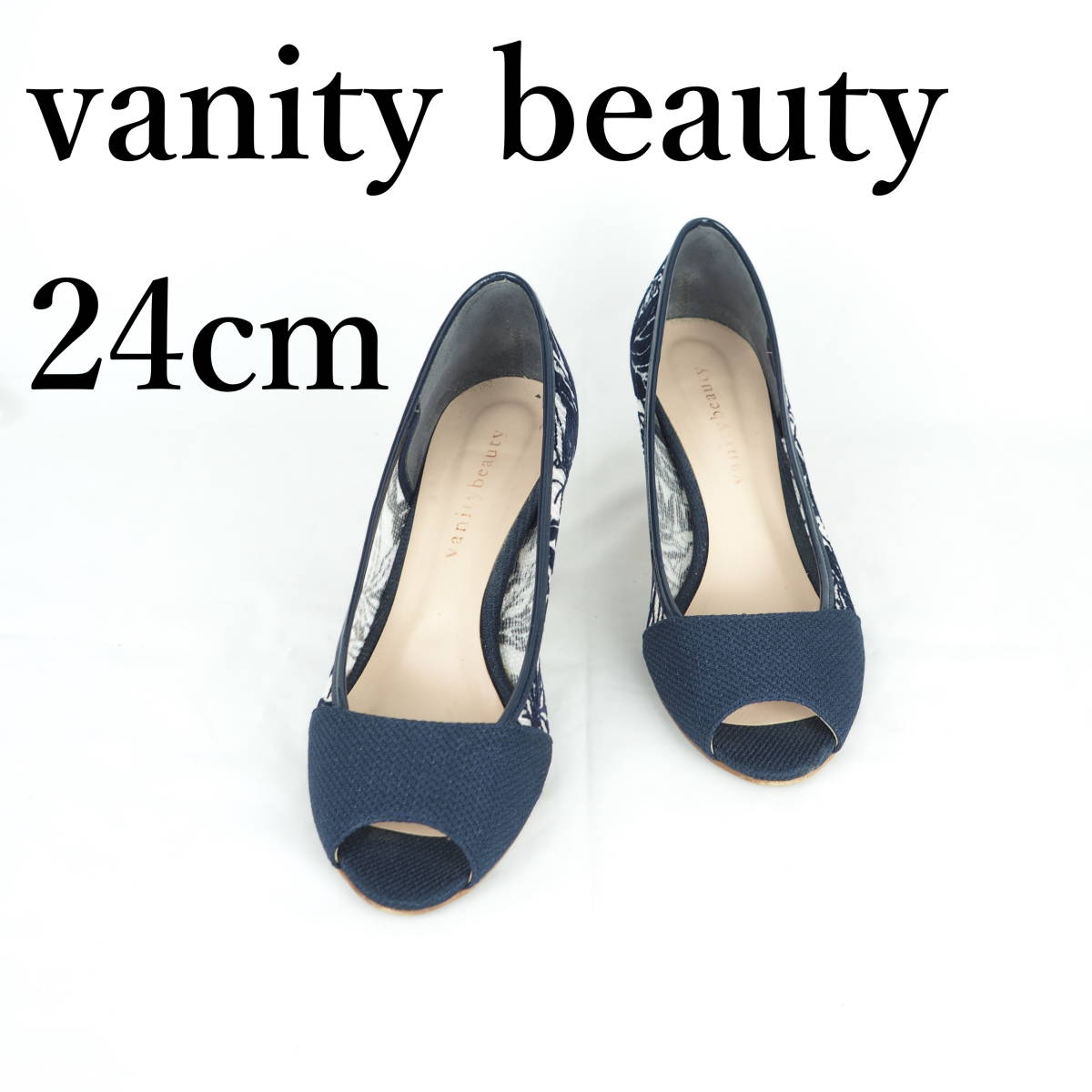 MK0119*vanitybeauty*ヴァニティビューティ*レディースオープントゥパンプス*24cm*ネイビー_画像1