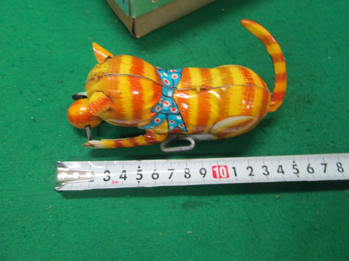 当時物 日本製 ブリキ ぜんまい TURN OVER CAT 検索用：松代玩具 昭和 レトロ 回転 猫 ねこ ネコ 茶トラ キャット アンティーク おもちゃ_画像5