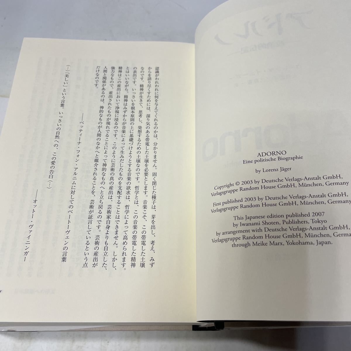 P08♪アドルノ 政治的伝記 ローレンツ・イェーガー 大貫敦子 三島憲一 訳 2007年 岩波書店★230712_画像5