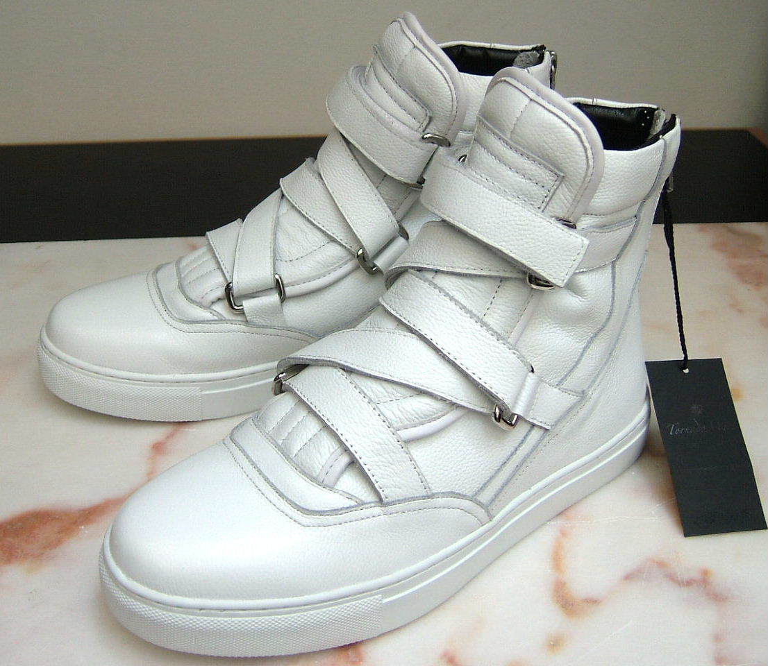 2.6万 新品 トルネードマート M レザー本革 ベルテッドハイカットスニーカー 白ブーツシューズ靴 TORNADOMART 7504 1