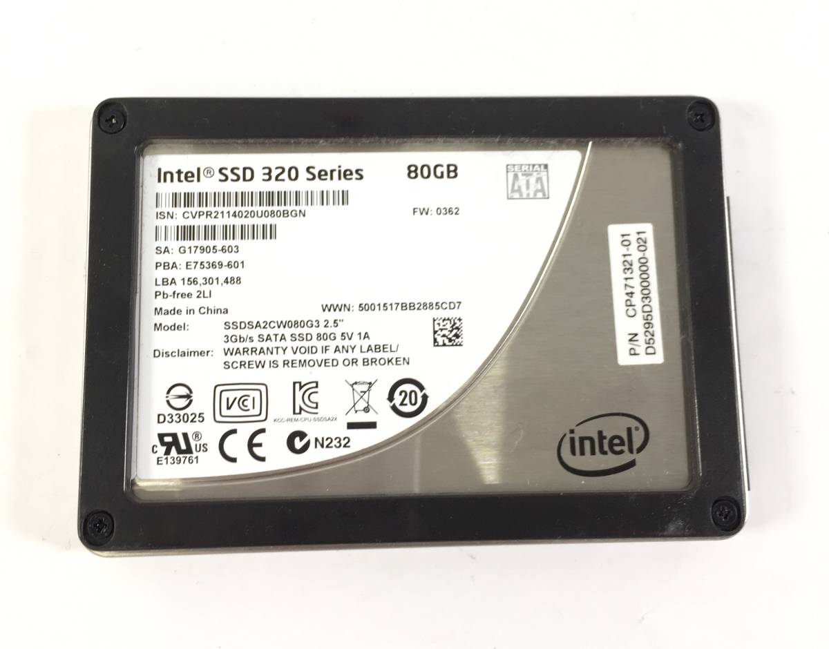 S5070631 Intel SATA 2.5インチ 80GB SSD 10点【中古動作品】