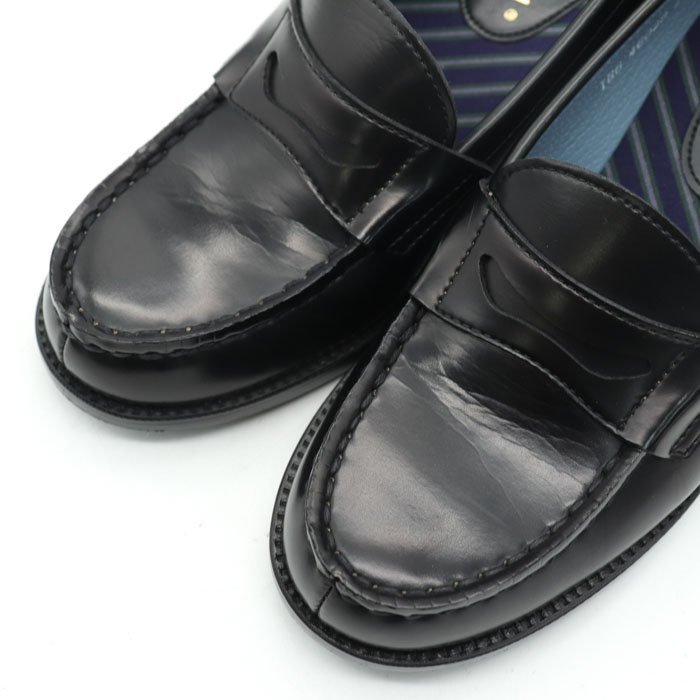 ハルタ ヒールアップローファー 良品 学生靴 通学 3E 幅広 日本製 シューズ 黒 ブランド レディース 23.5cmサイズ ブラック HARUTA_画像2