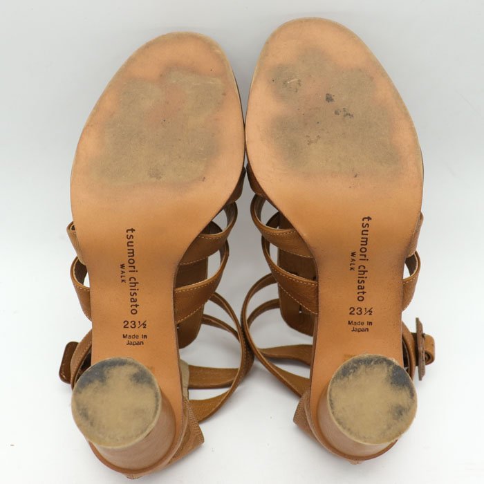  Tsumori Chisato сандалии кожа гладиатор высокий каблук бренд сделано в Японии обувь женский 23.5cm размер Brown TSUMORI CHISATO