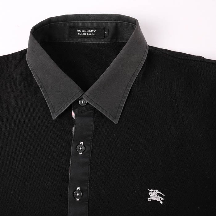 バーバリーブラックレーベル ポロシャツ 半袖 無地 黒 トップス コットン100% 日本製 メンズ 3サイズ ブラック BURBERRY BLACK LABEL_画像3