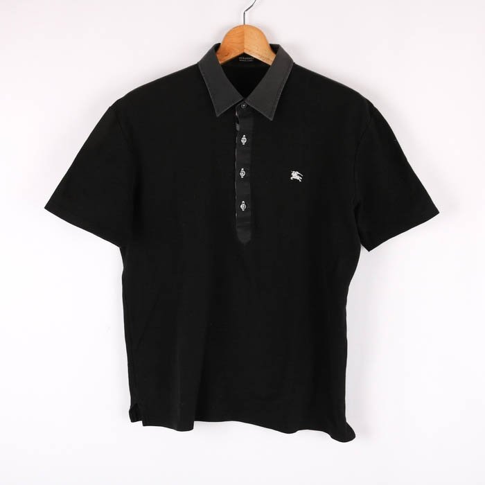 バーバリーブラックレーベル ポロシャツ 半袖 無地 黒 トップス コットン100% 日本製 メンズ 3サイズ ブラック BURBERRY BLACK LABEL_画像1