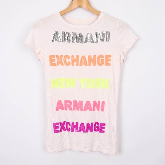 アルマーニエクスチェンジ Tシャツ 半袖 ロゴ スパンコール トップス ピマコットン100% レディース XSサイズ パープル ARMANI EXCHANGE_画像1