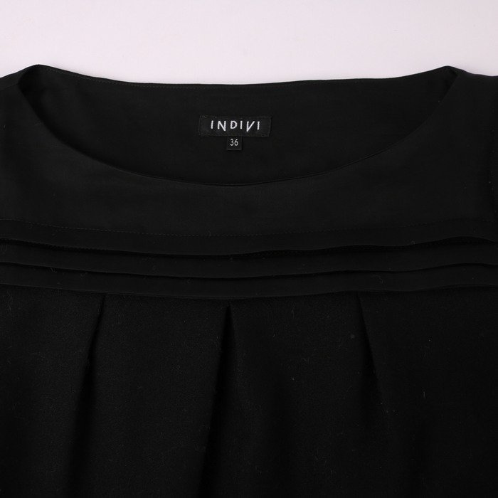 インディヴィ ワンピース 半袖 裾プリーツ フォーマル ウール100％ 黒 レディース 36サイズ ブラック INDIVI_画像3