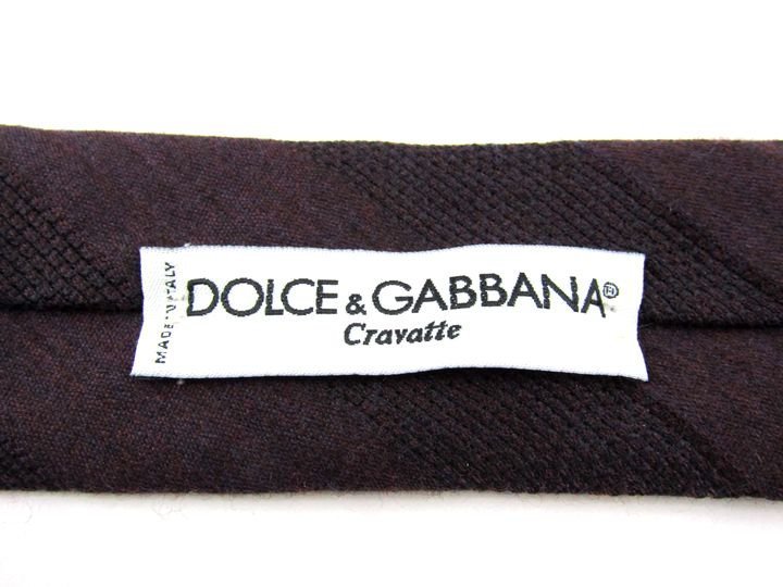 ドルチェアンドガッバーナ ブランドネクタイ ストライプ柄 シルク ウール イタリア生地 メンズ ブラウン DOLCE&GABBANA_画像3