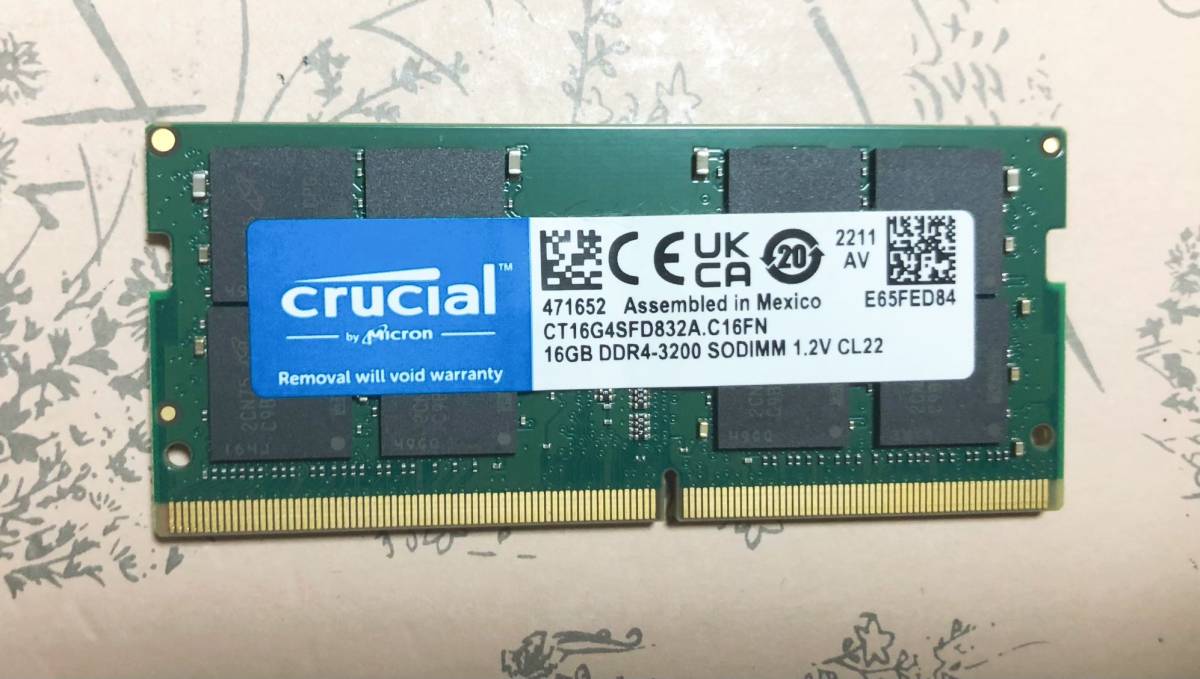 Crucial クルーシャル SODIMM DDR4-3200 PC4-25600 1.20V ノートパソコン 【16GB x1枚】動確品